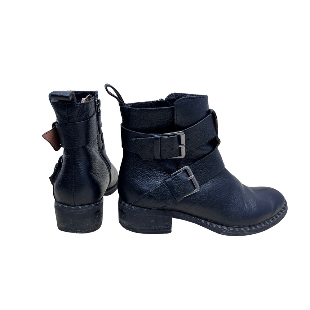 Gentle Souls Moto Ankle Boots Womens 6.5 Black Good Leather Double Buckle Zip